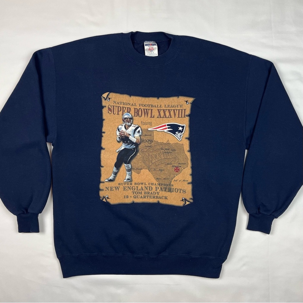 Vtg Tom Brady New England Patriots Mens Crewneck Sweatshirt Large Y2K Map C2
